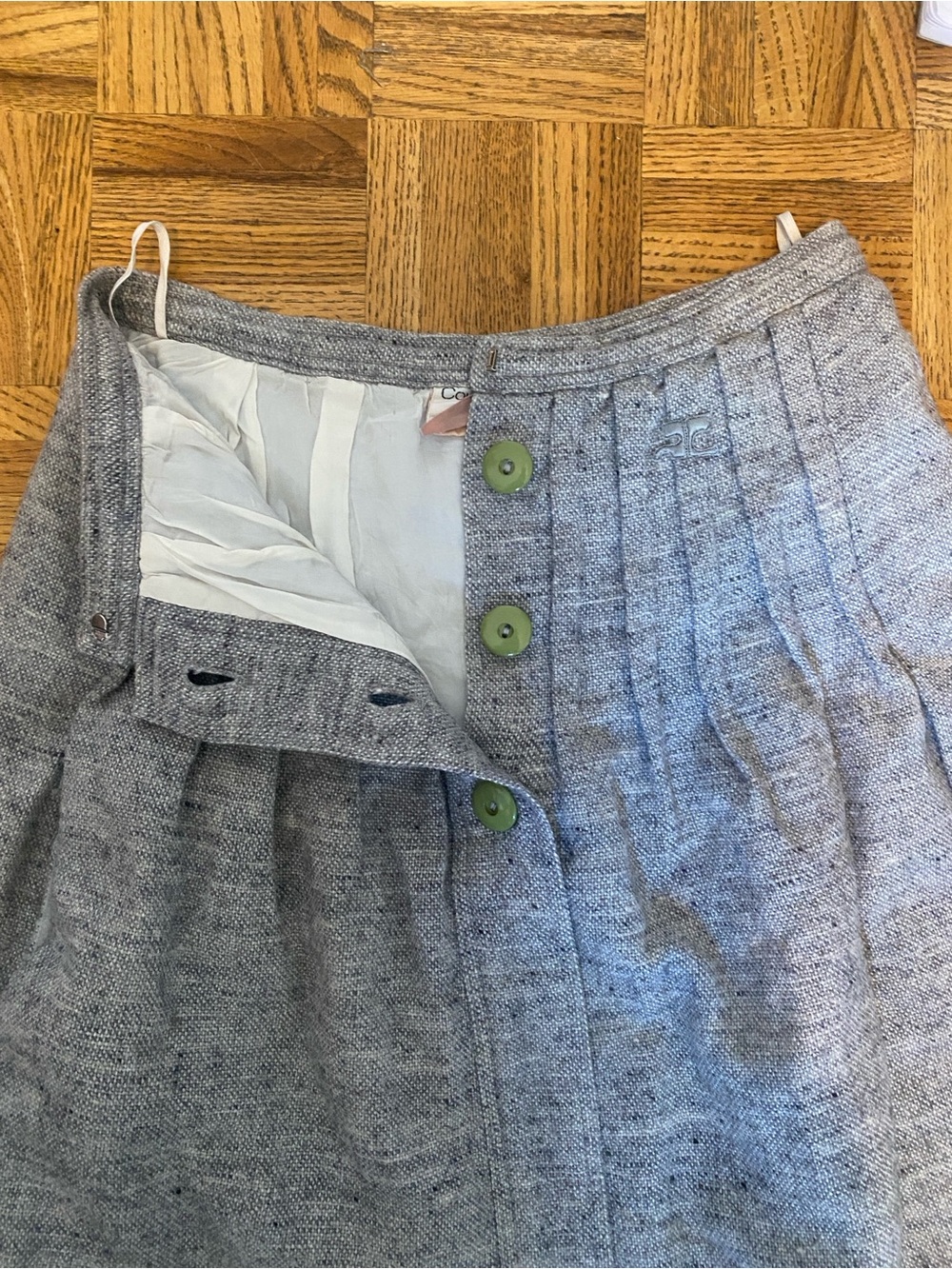 Courreges A-Line Skirt in Gray with Front Buttons - Picture 5 of 8